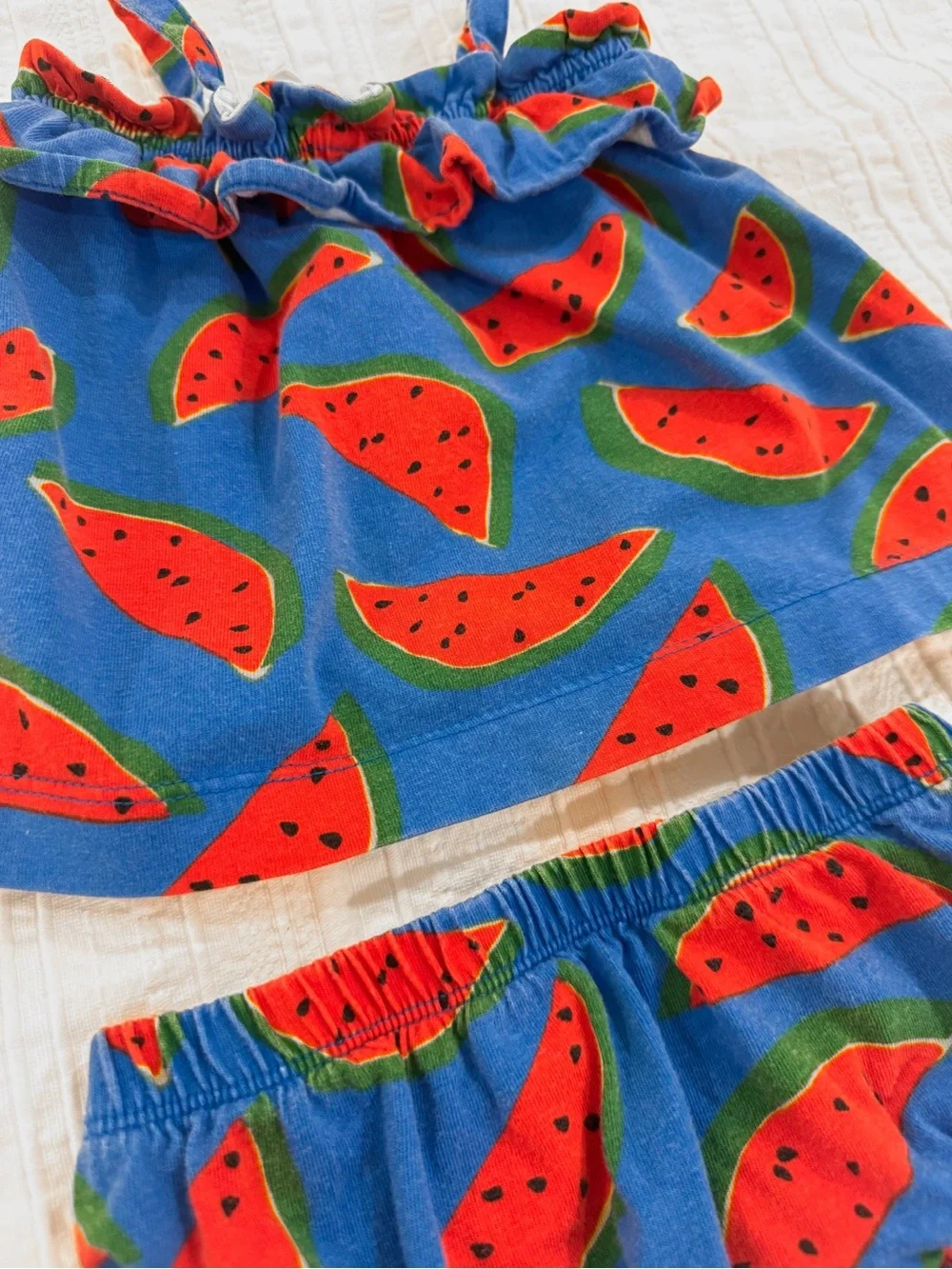 Hanna Andersson 100% Cotton Watermelon Tie-Shoulder Top & Bubble Shorts Set 2T